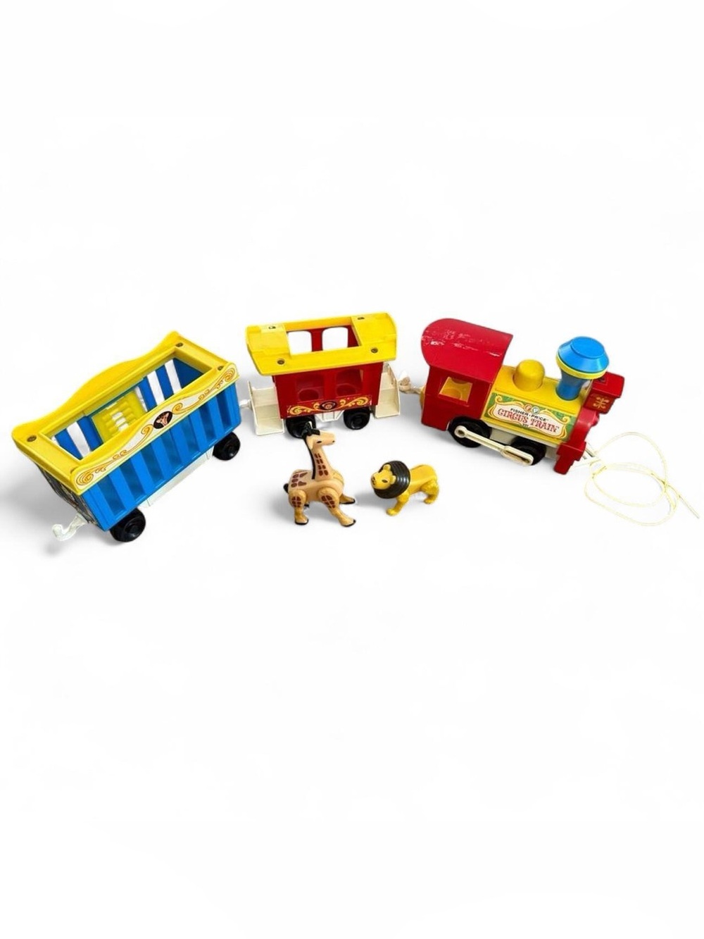 Vintage Fisher-Price Colorful Circus Train Set Giraffe Lion Toy Whistle Sound